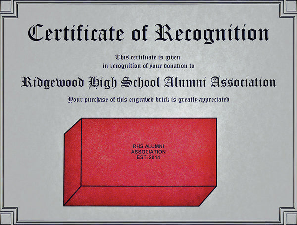 RHS Commemorative Brick Campaign Certificate